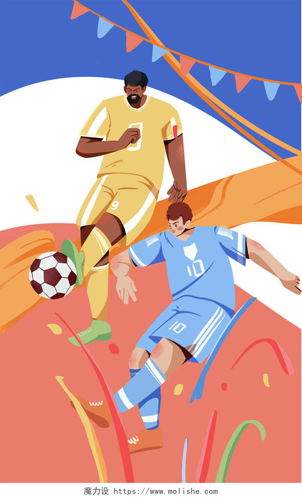 激烈踢球世界杯两队扁平插画风PNG素材